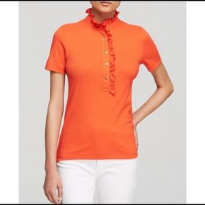 Tory Burch orange Lidia Ruffle Trim polo shirt size S/P